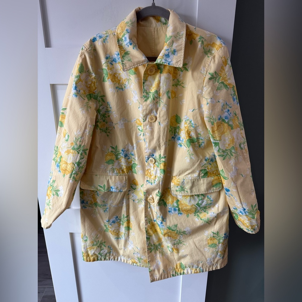 Michael Kors Reversible Yellow Jacket Floral Cottagecore  Trench Coat Large Read